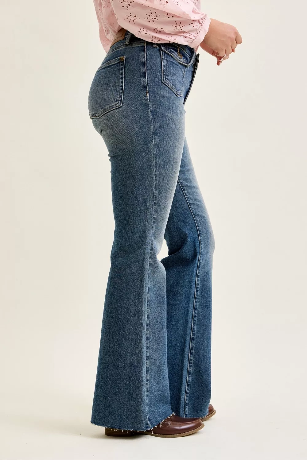 Mid Rise Flare Jeans with Front Flap Pockets, image 2