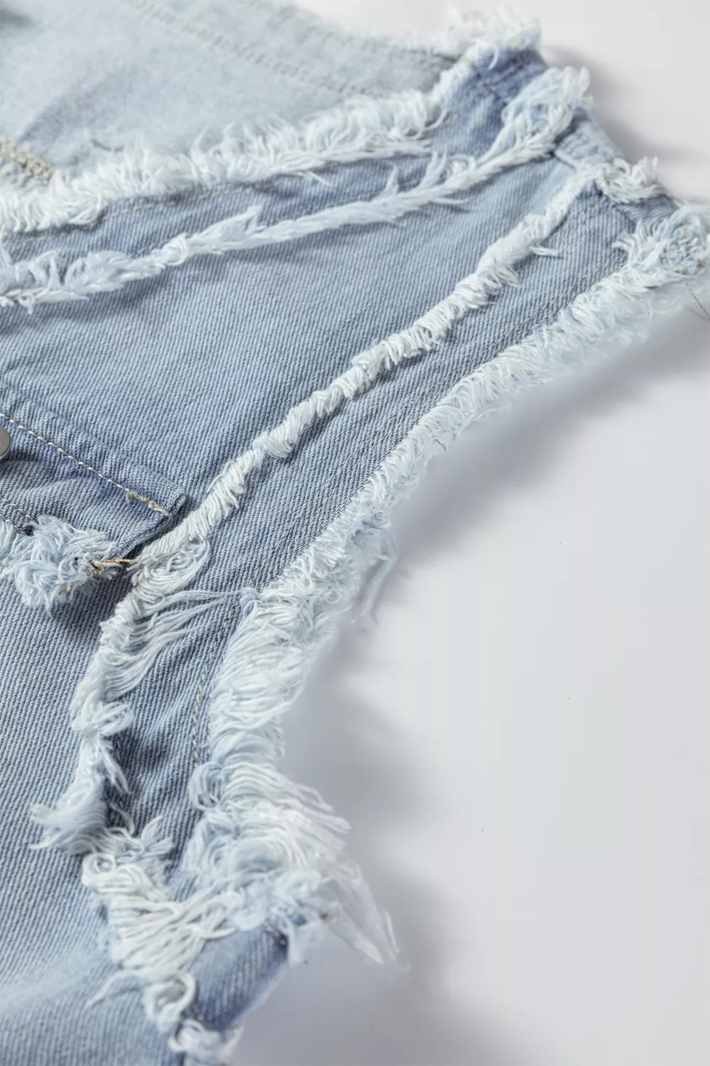 Frayed Edge Flap Pockets Denim Vest Jacket, image 3