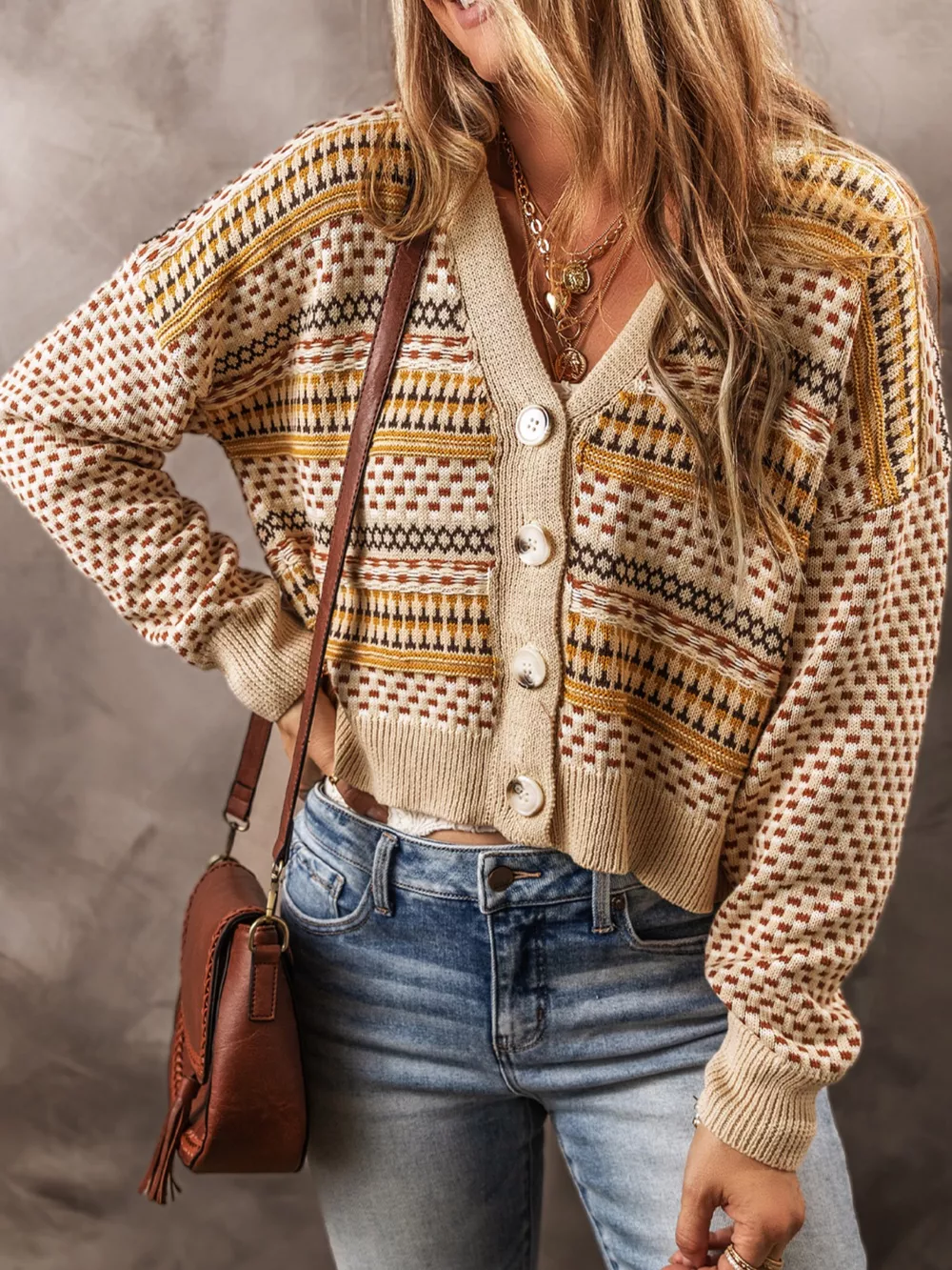 Vintage Patterned Button-Down Cardigan, image 2
