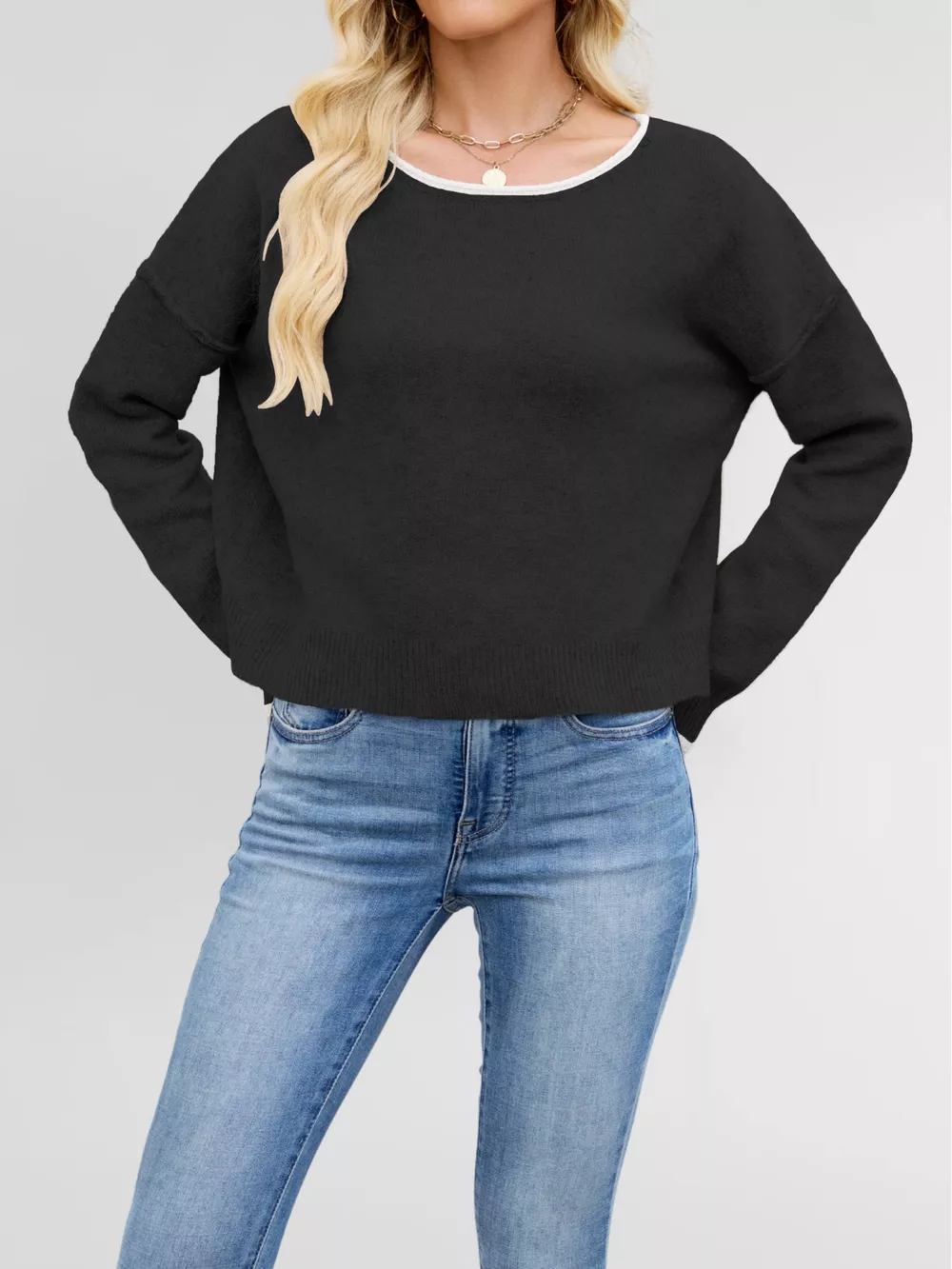 Round Neck Dropped Shoulder Sweater, image 24