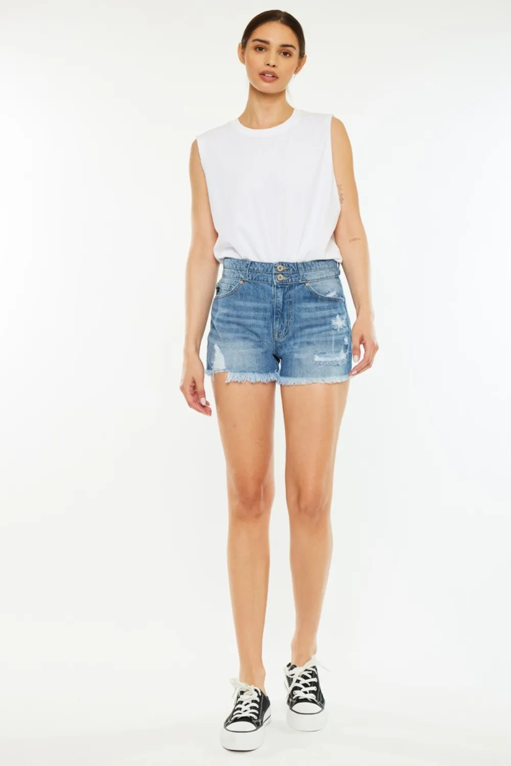 Full Size High Rise Raw Hem Denim Shorts, image 6