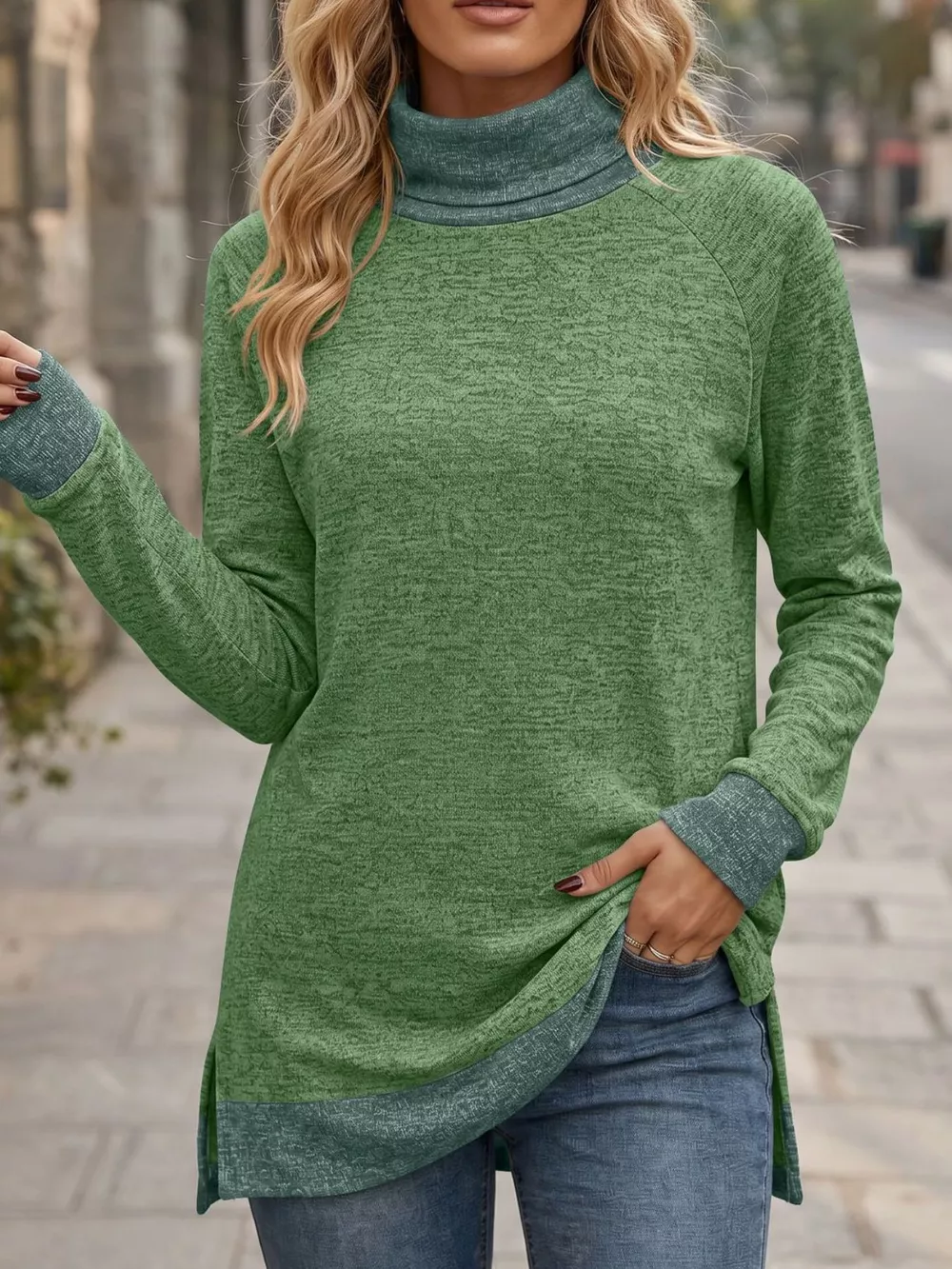 Turtleneck Raglan Sleeve T-Shirt, image 26