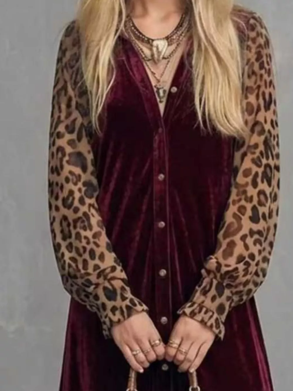 Leopard Velvet Button-Down Maxi Dress, image 4
