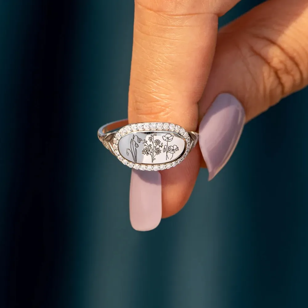 Flower Epoxy Gum Oil Inlaid Zircon Ring, image 4