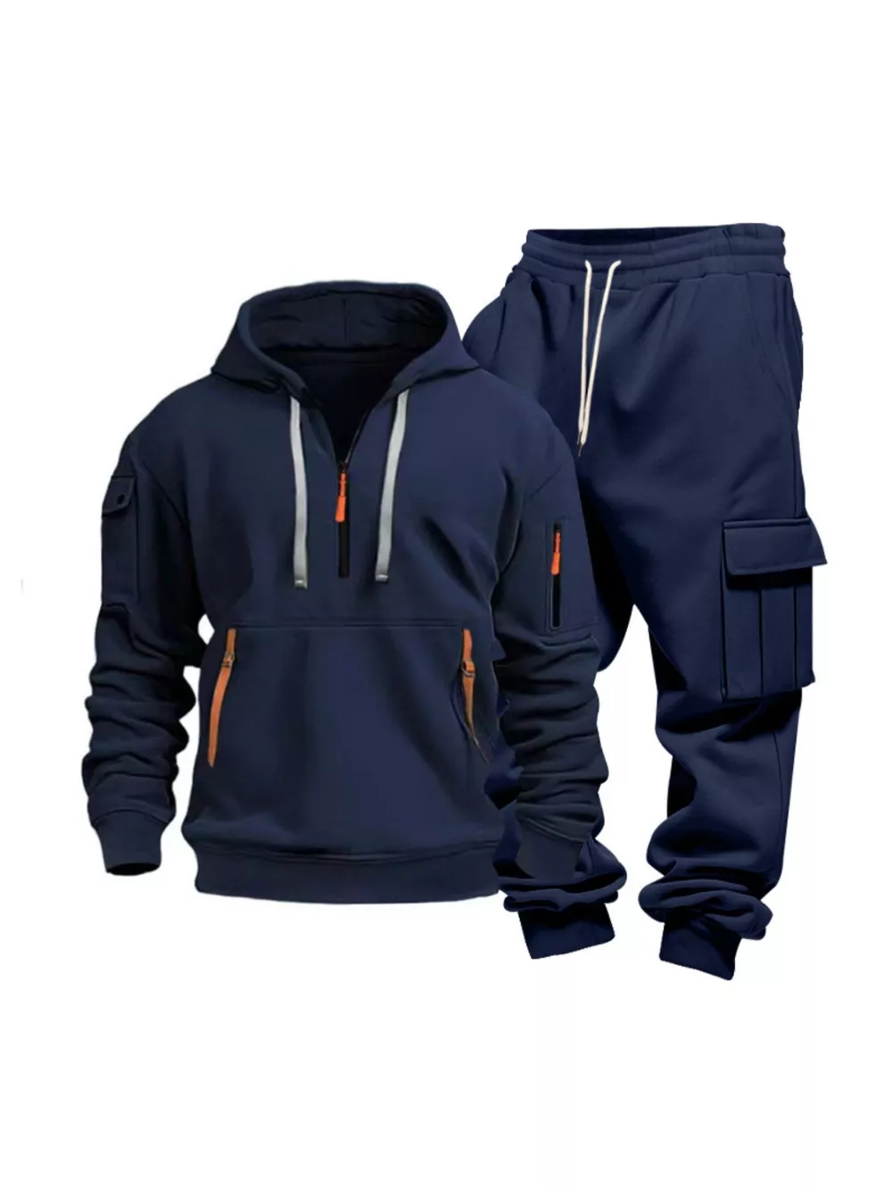 Men's Full Size Half Zip Hoodie and Cargo Pants Set Plus Size, image 22