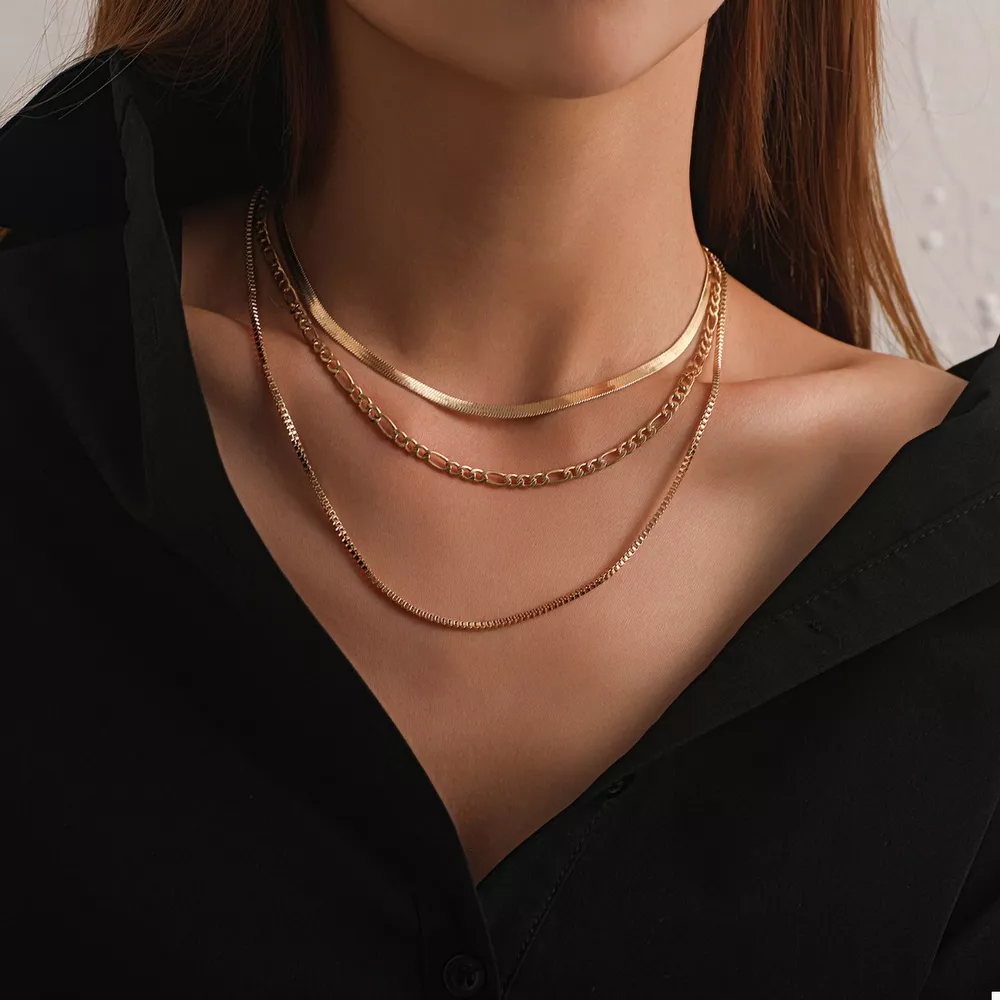 18K Gold-Plated Three-Layered Necklace, image 3