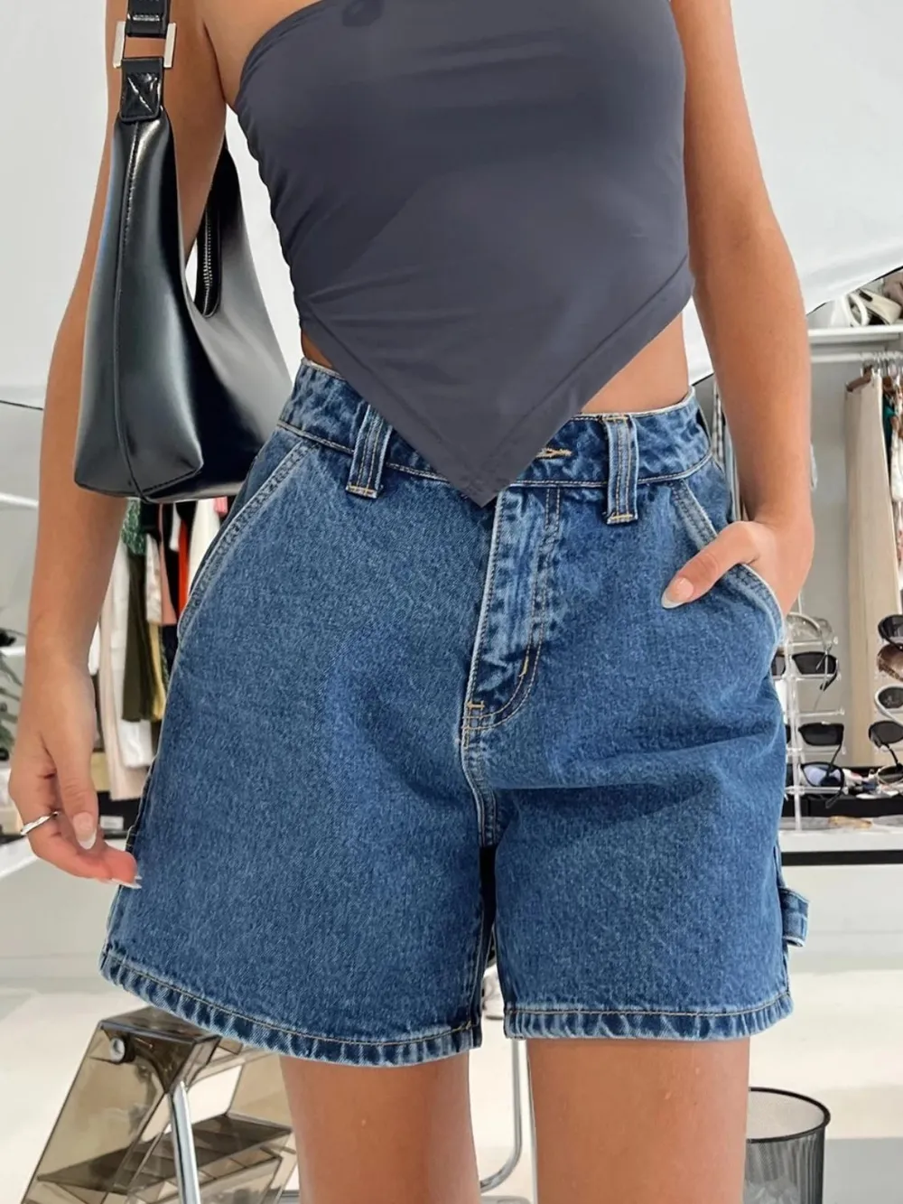 Washed High Rise Denim Shorts, image 6