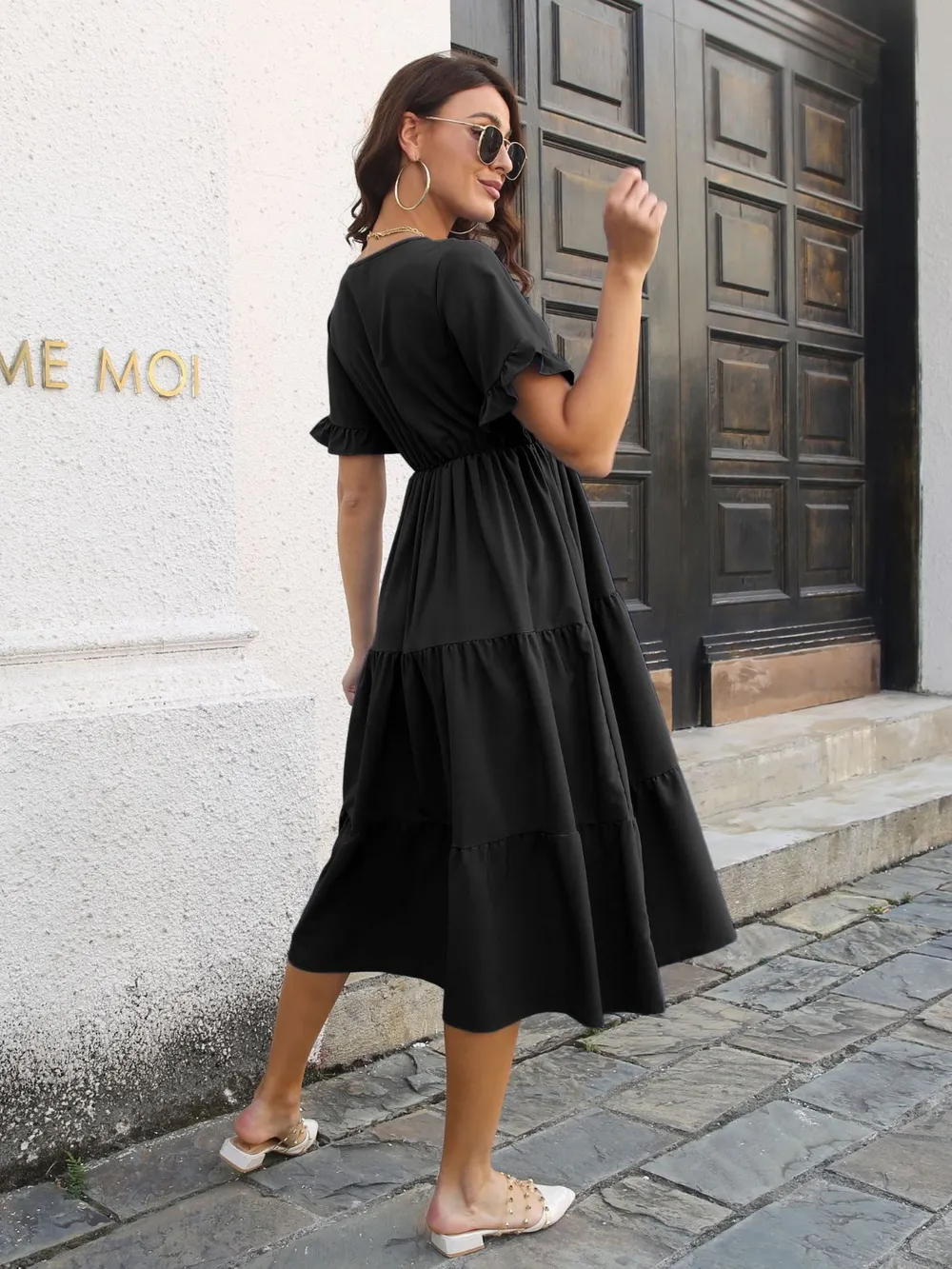 V-Neck Short Sleeve Midi Dress, image 5