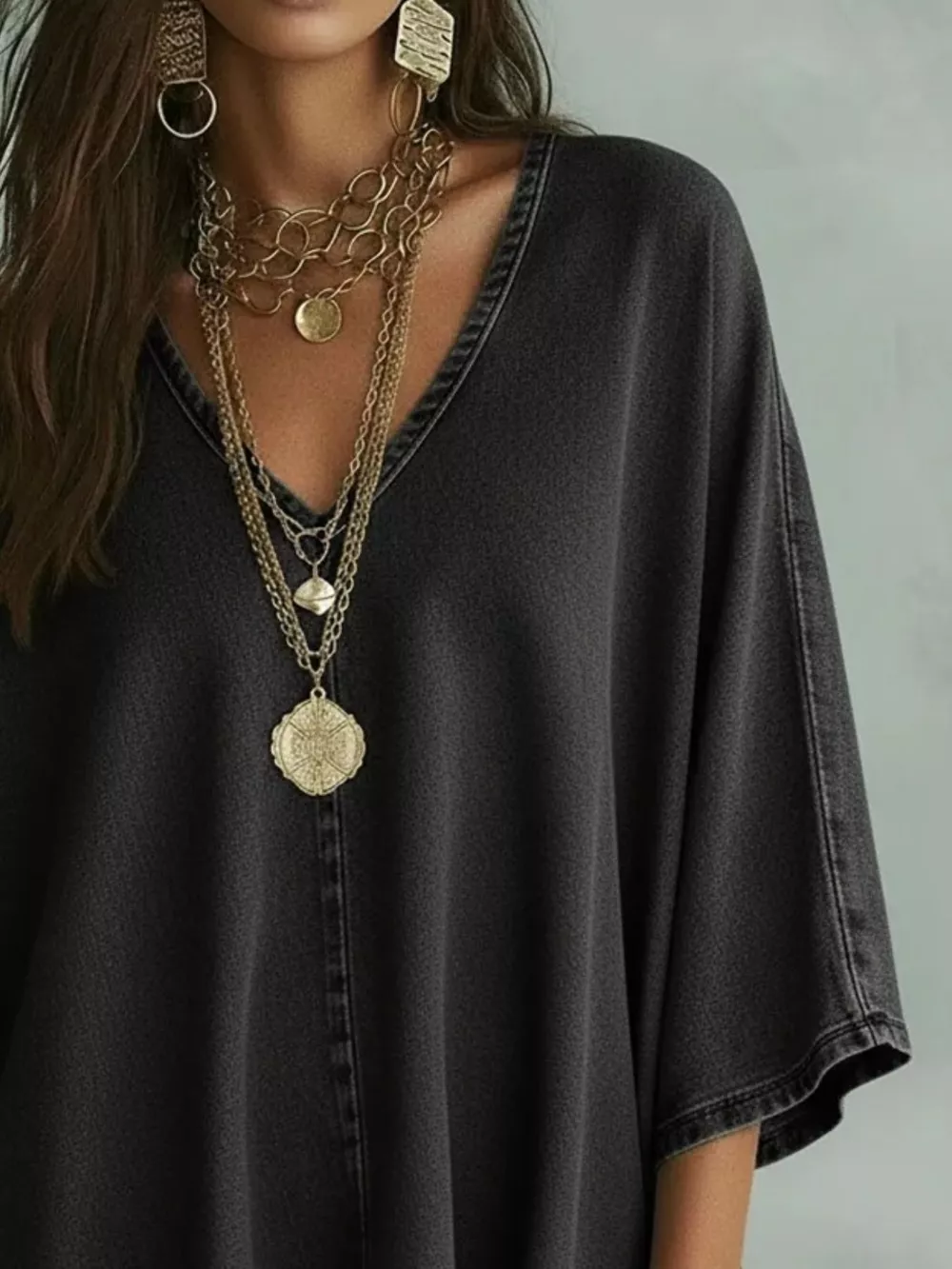 V-Neck Batwing Sleeve T-Shirt, image 4