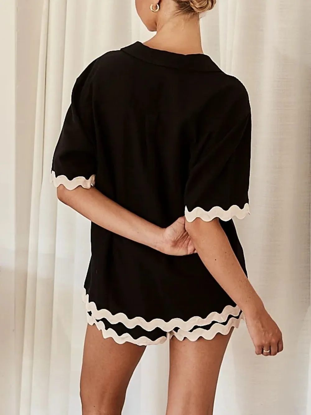 Contrast Trim Half Sleeve Top and Shorts Set, image 2