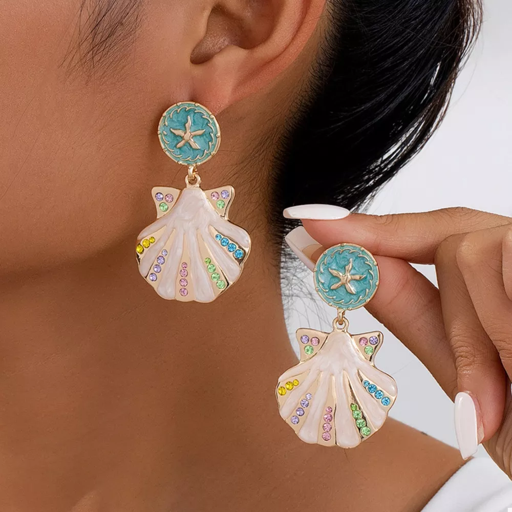 Rhinestone Shell Dangle Earrings, image 2