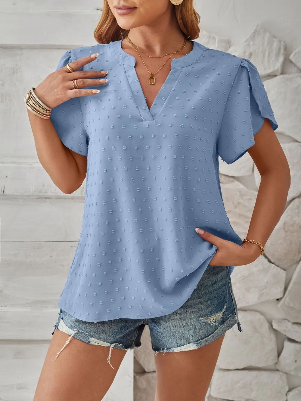 Swiss Dot Notched Petal Sleeve T-Shirt, image 10
