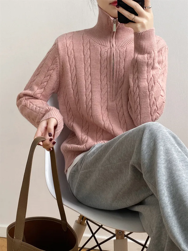 Cable-Knit Half Zip Long Sleeve Sweater, image 15