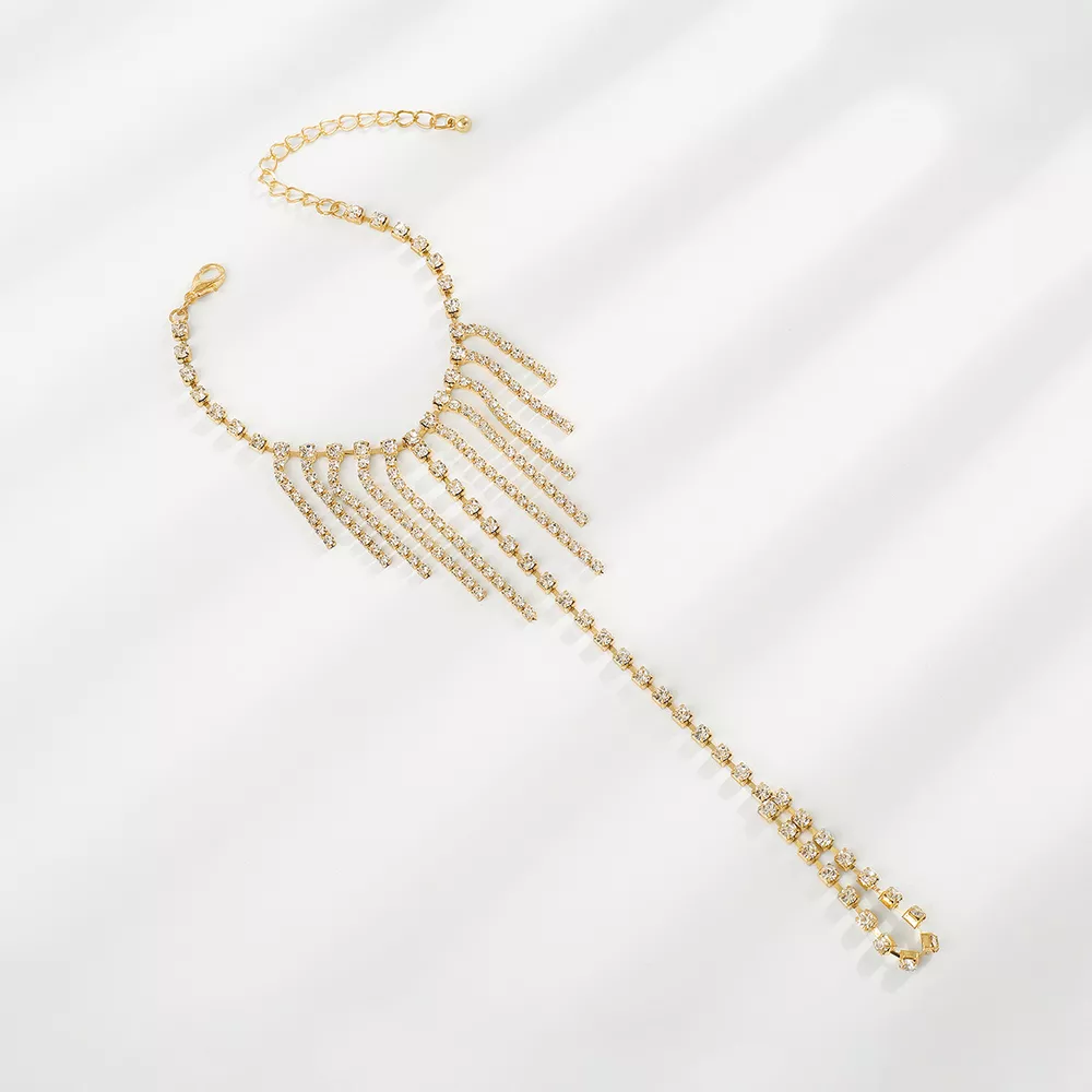 Rhinestone Fringe Hand Chain Bracelet, image 4