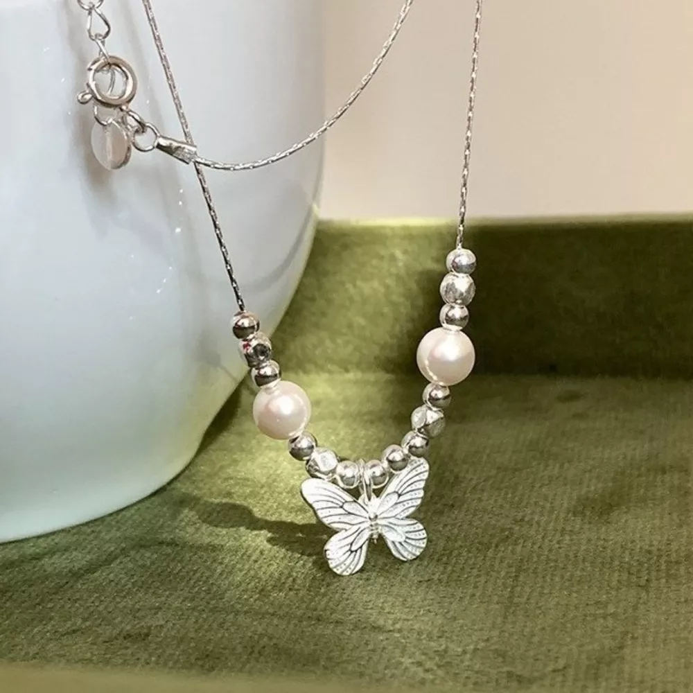 Butterfly Pearl Pendant Necklace, image 2