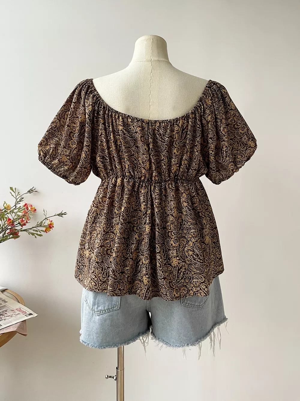 Plus Size Paisley Print Short Sleeve Blouse, image 5