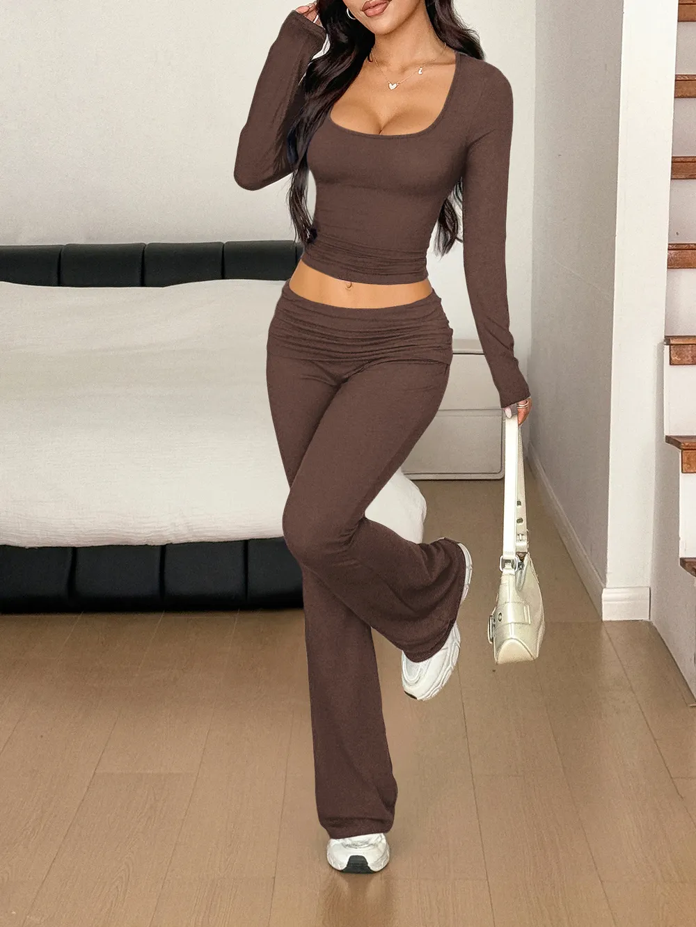 Long Sleeve Crop Top and Bootcut Pants Set, image 31
