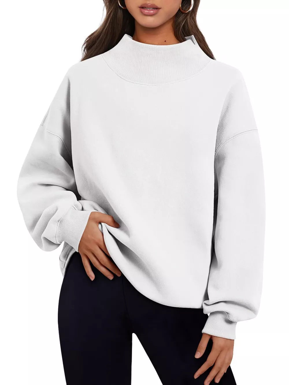 Mock Neck Dropped Shoulder Sweatshirt, image 6