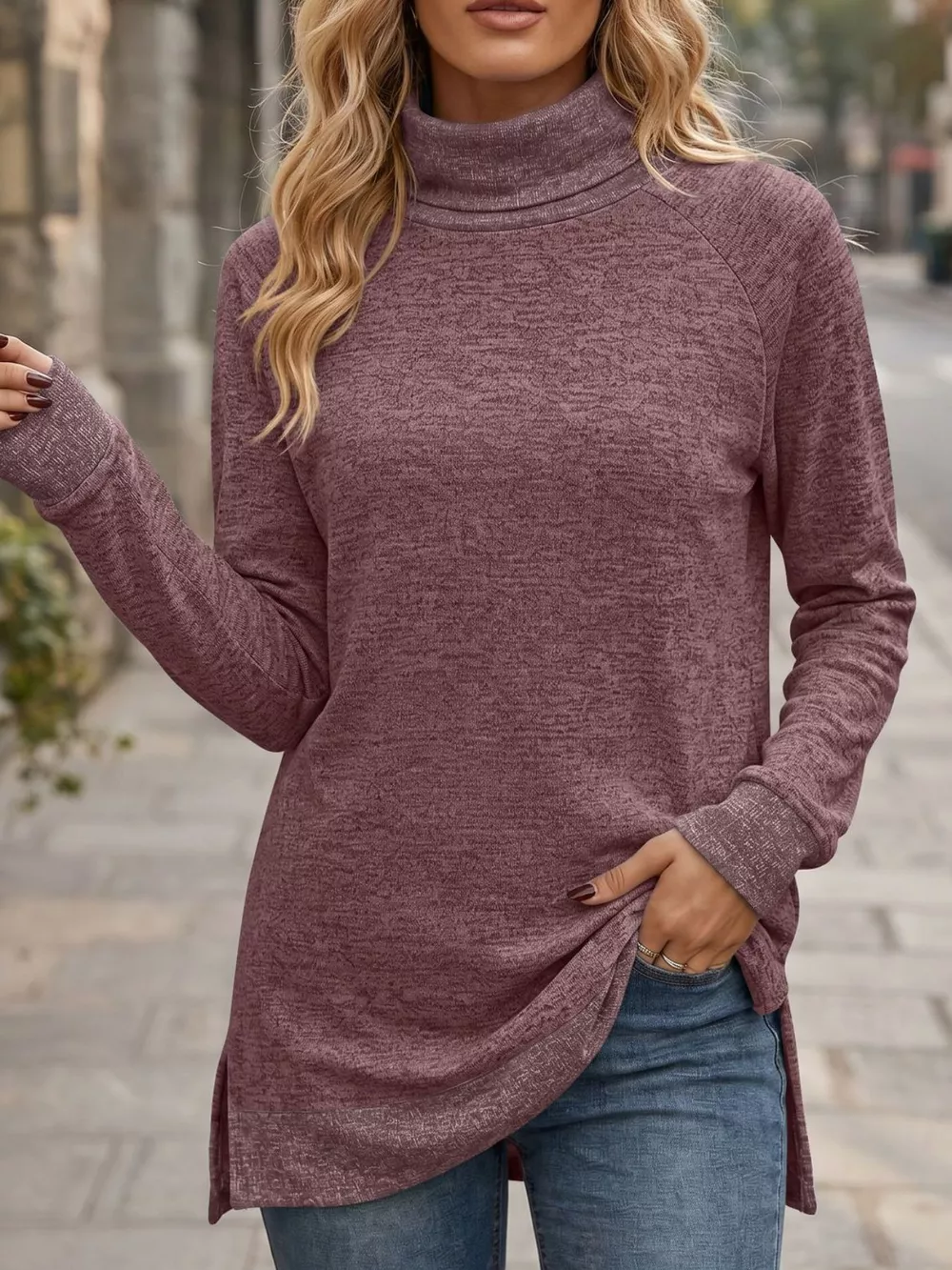 Turtleneck Raglan Sleeve T-Shirt, image 15