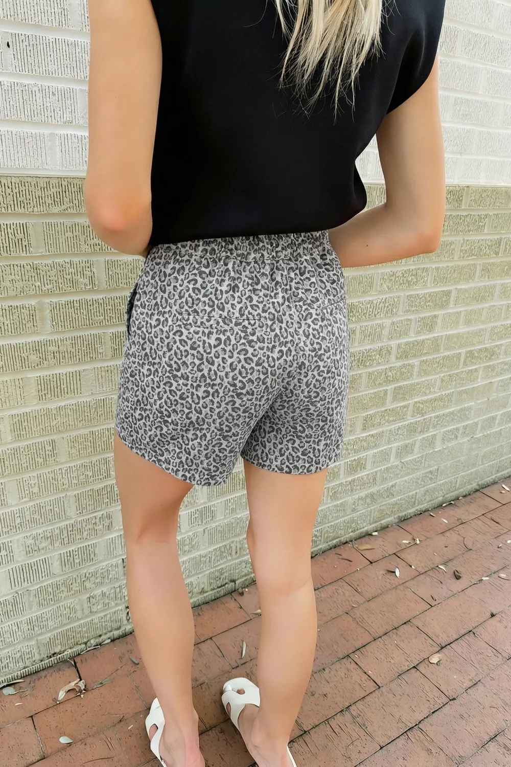 Leopard Print Elastic Waist Denim Shorts, image 2