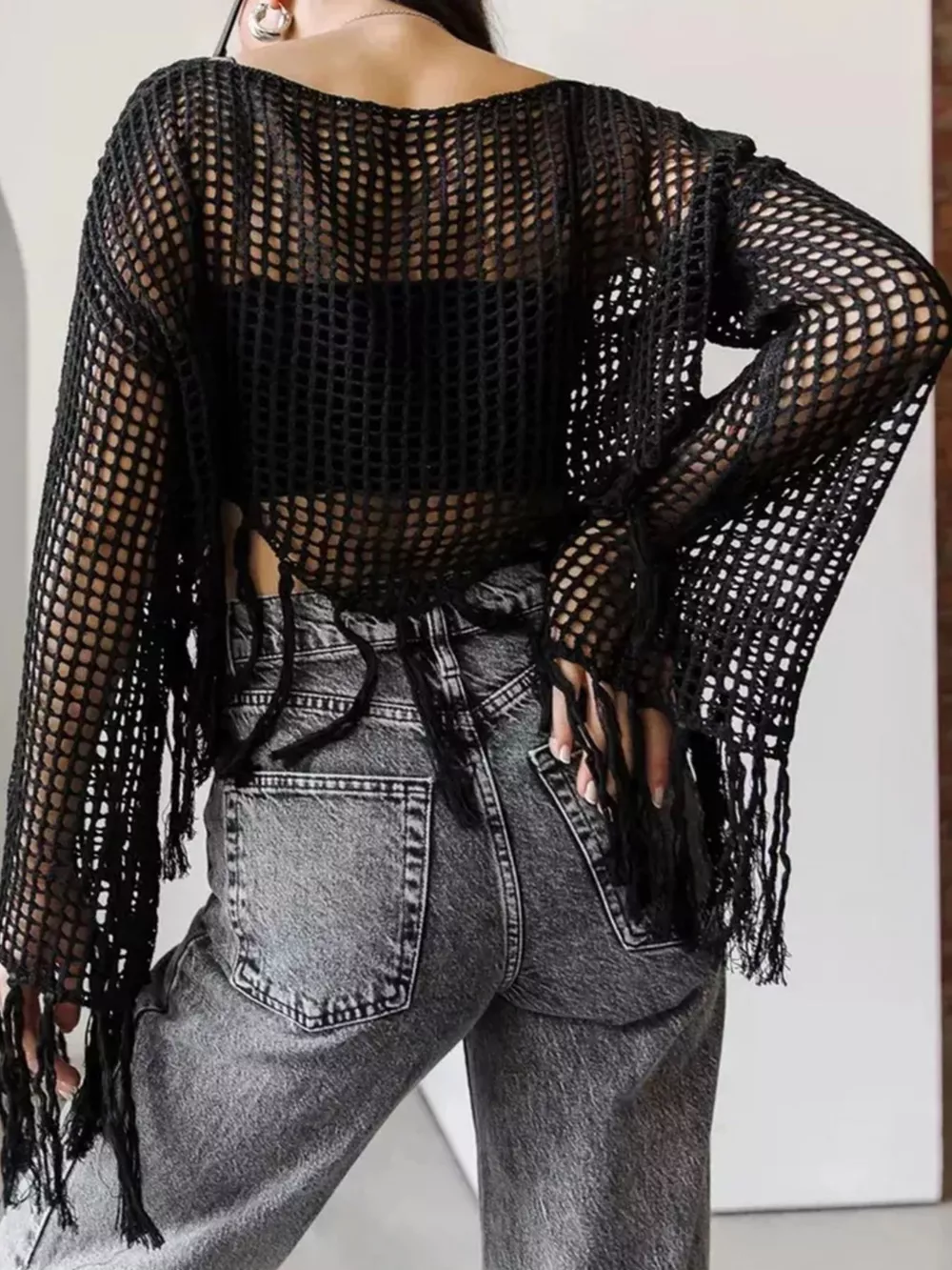 Crochet Knit Fringe Cover Up, image 5