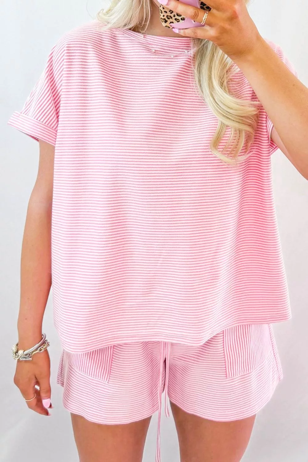 Stripe Matching Oversized Tee and Drawstring Shorts Set, image 8
