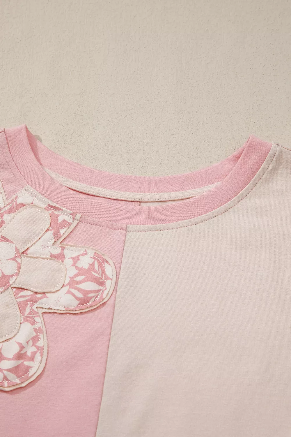 Color Block Flower Patched Loose T Shirt, image 5