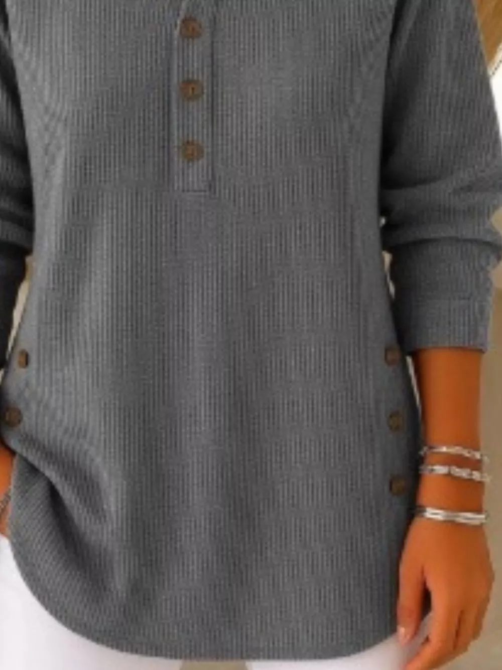 Full Size Button Detail Corduroy Top Plus Size, image 33