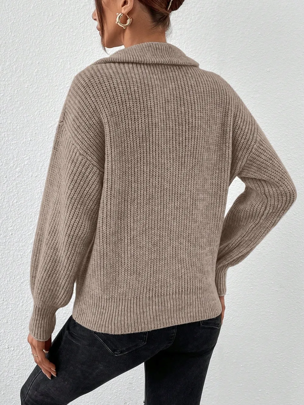 Half Zip Dropped Shoulder Sweater, image 8