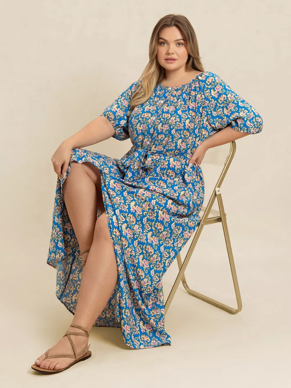 Plus Size Floral Print Maxi Dress with Side Slit, image 2