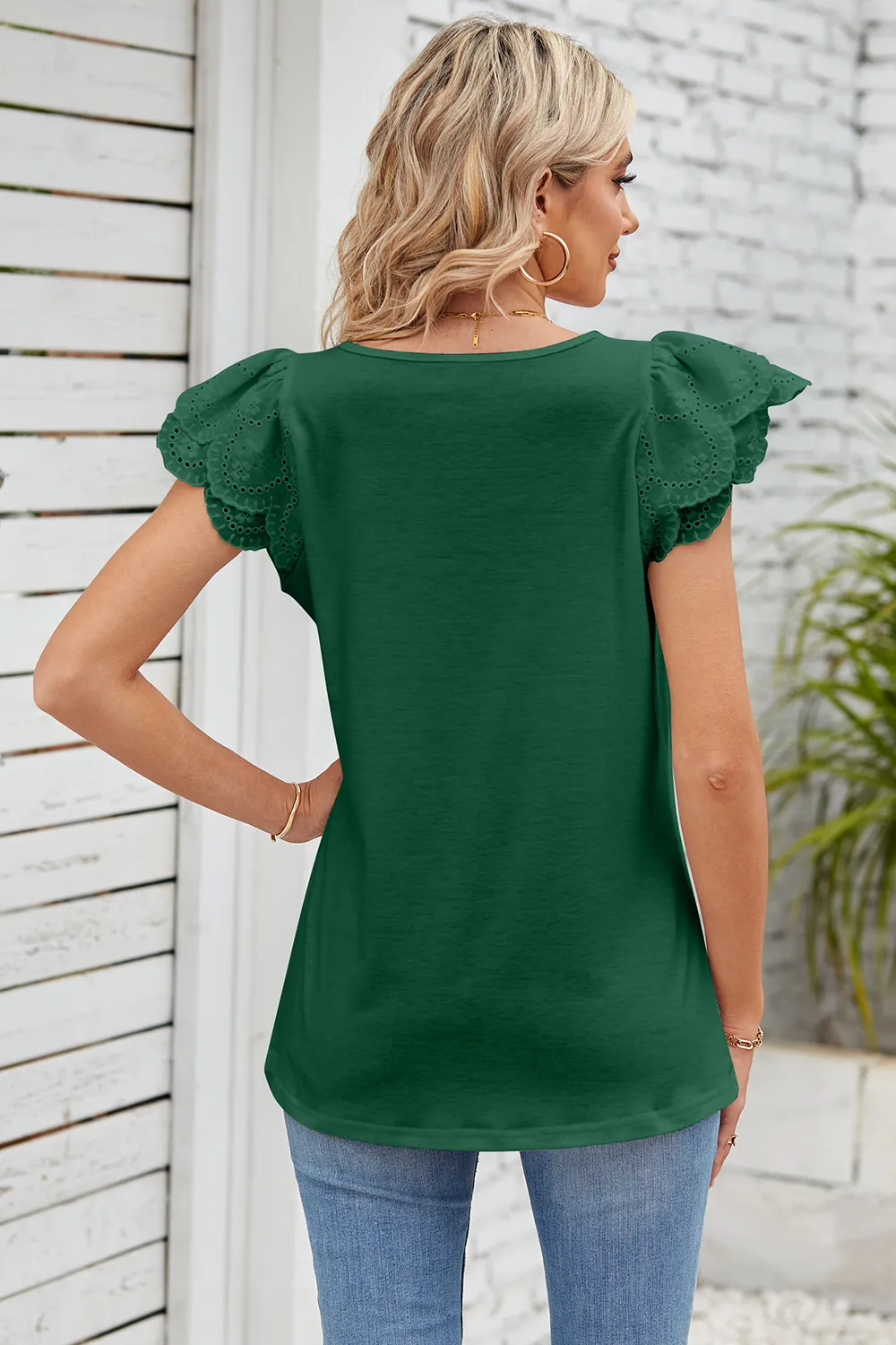 Eyelet Square Neck Cap Sleeve Blouse, image 9