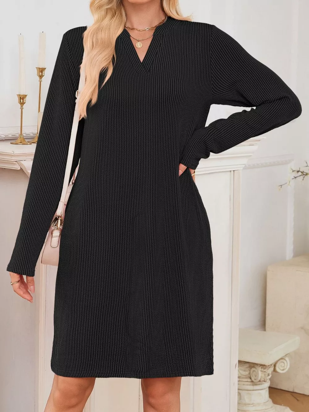 Casual Ribbed Knit Long Sleeve Dress, image 9