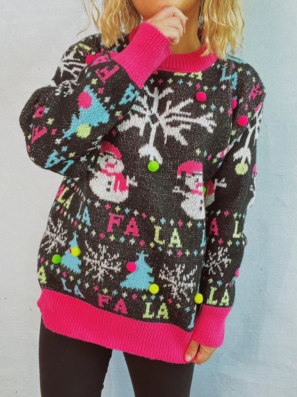 Snowman Contrast Trim Round Neck Sweater, image 3