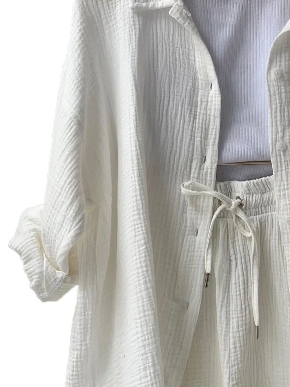 Textured Button Up Shirt and Shorts Set, image 12