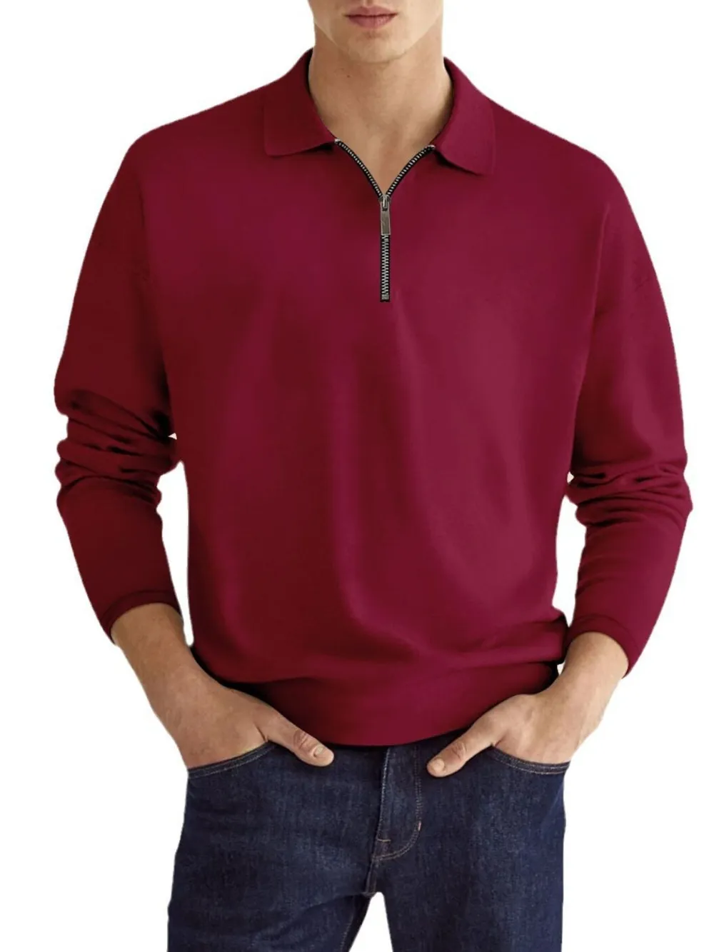 Men's Full Size Collared Neck Long Sleeve Polo Plus Size, image 7