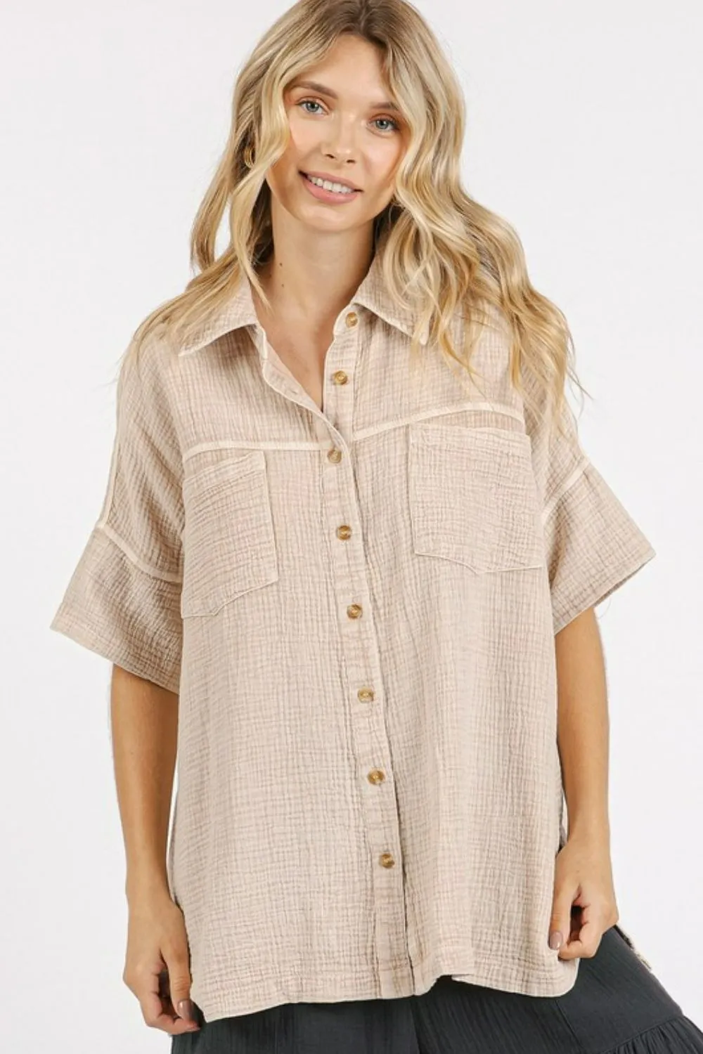 Mineral Wash Gauze Oversized Short Sleeve Shirt, image 3