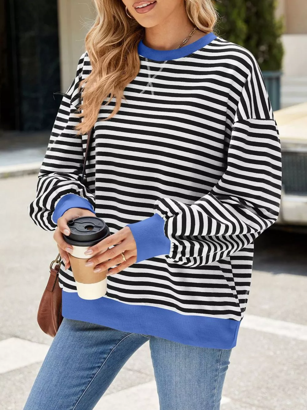 Striped Crew Neck Long Sleeve Sweatshirt, image 12