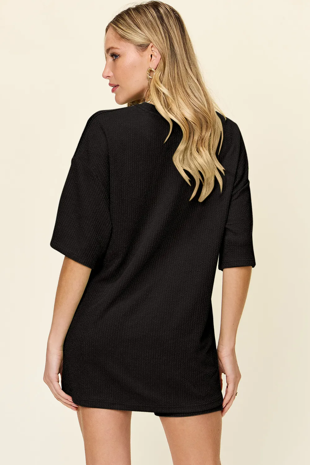 Full Size Texture Round Neck Drop Shoulder T-Shirt and Shorts Set, image 8