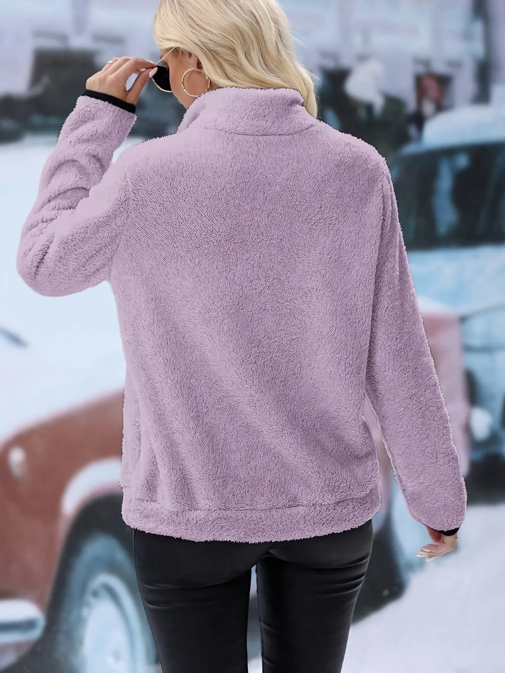Half Zip Long Sleeve Furry Sweatshirt, image 25