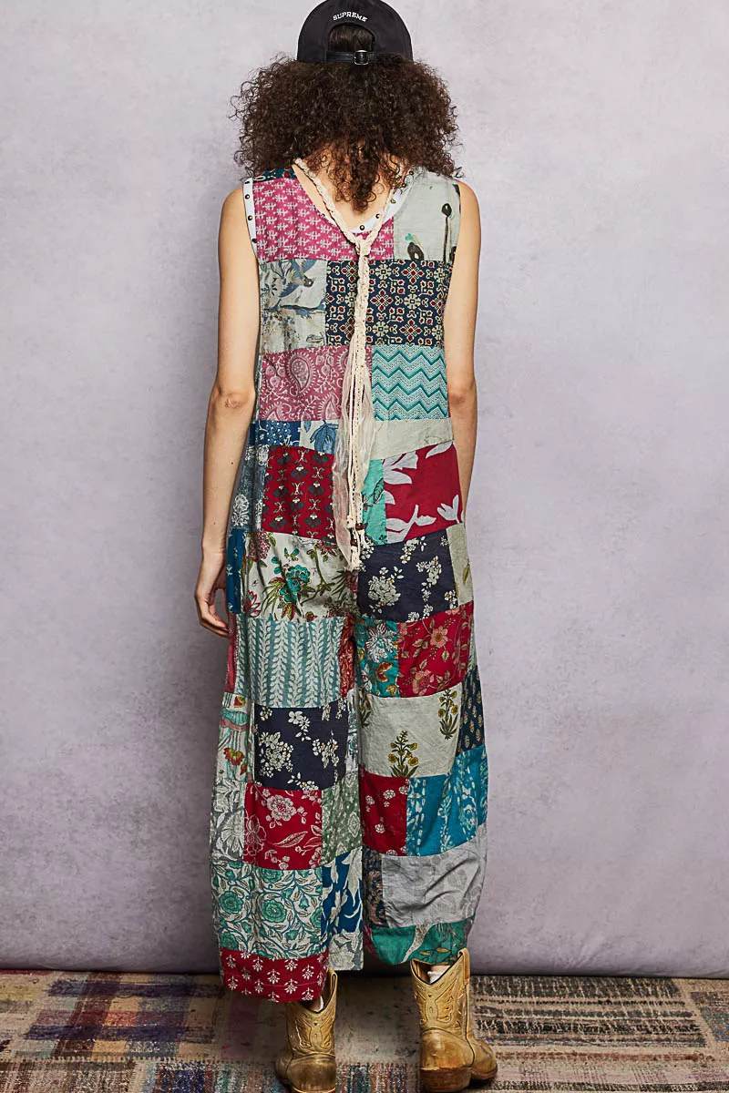 Sleeveless Patchwork Wide Leg Jumpsuit, image 4
