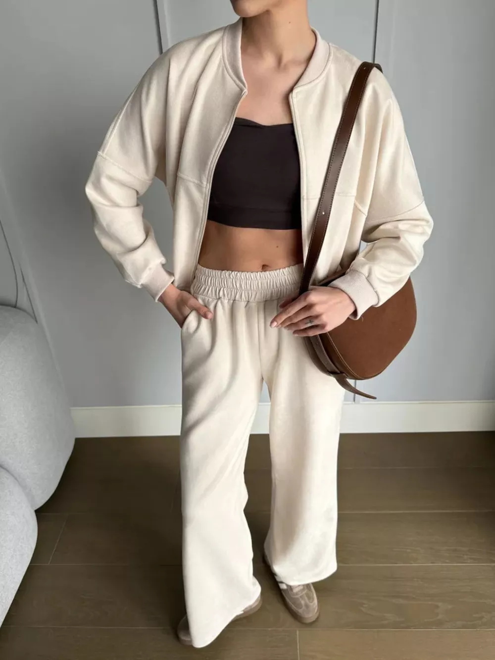 Zip Up Sweatshirt and Wide-Leg Pants Set