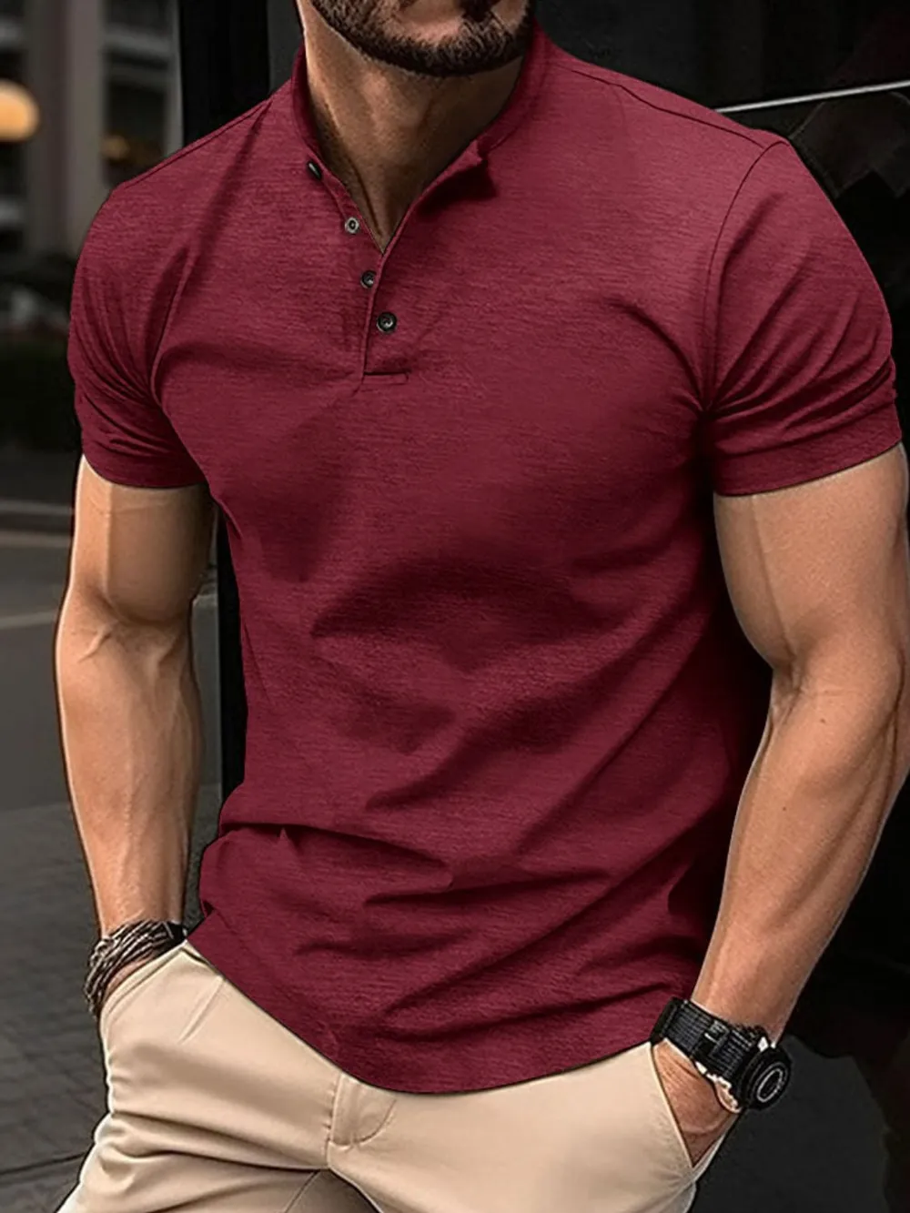 Men's Full Size Button Detail Short Sleeve Polo Plus Size, image 3