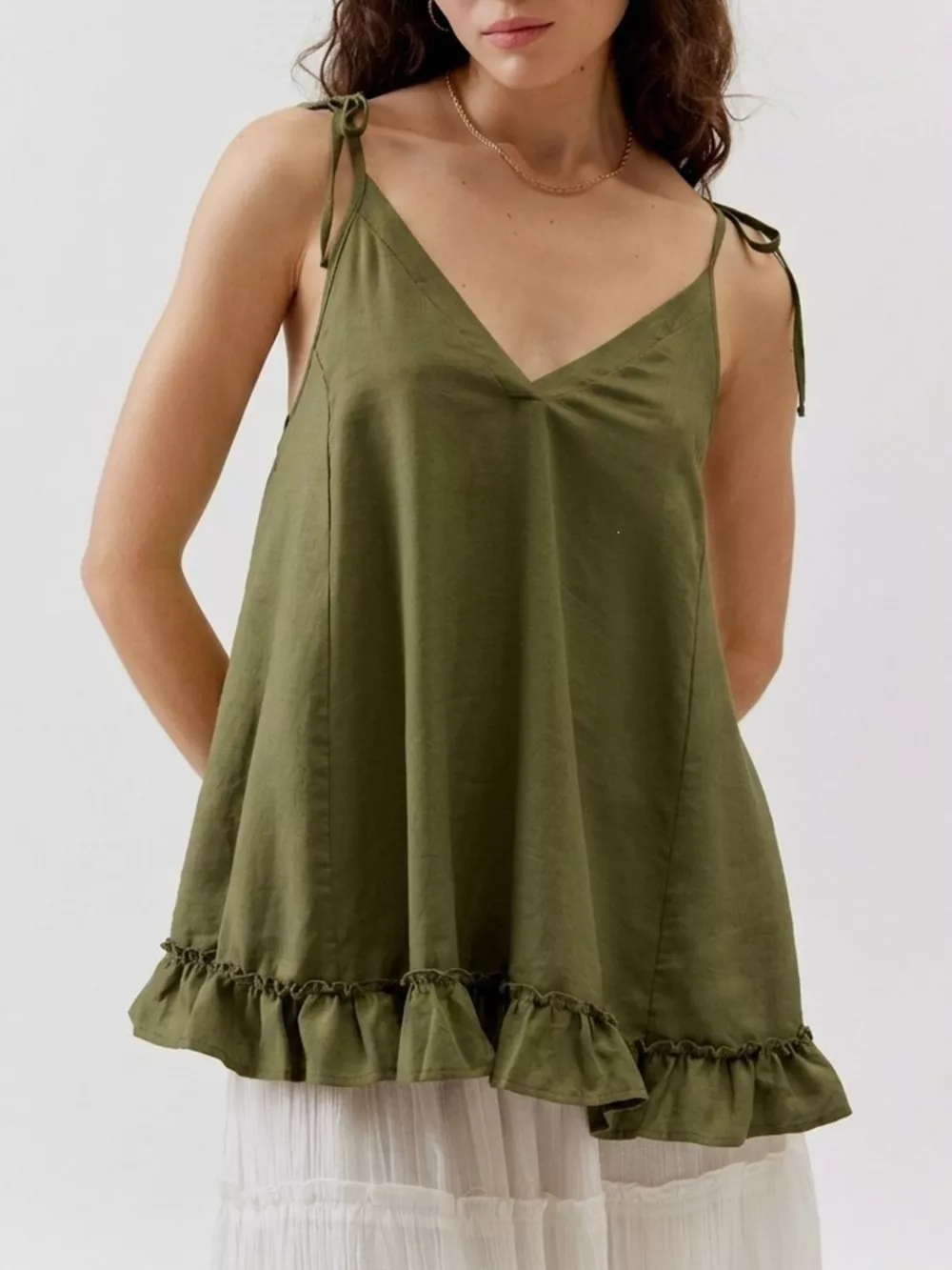 Tie-Strap Ruffle Hem Cami, image 5
