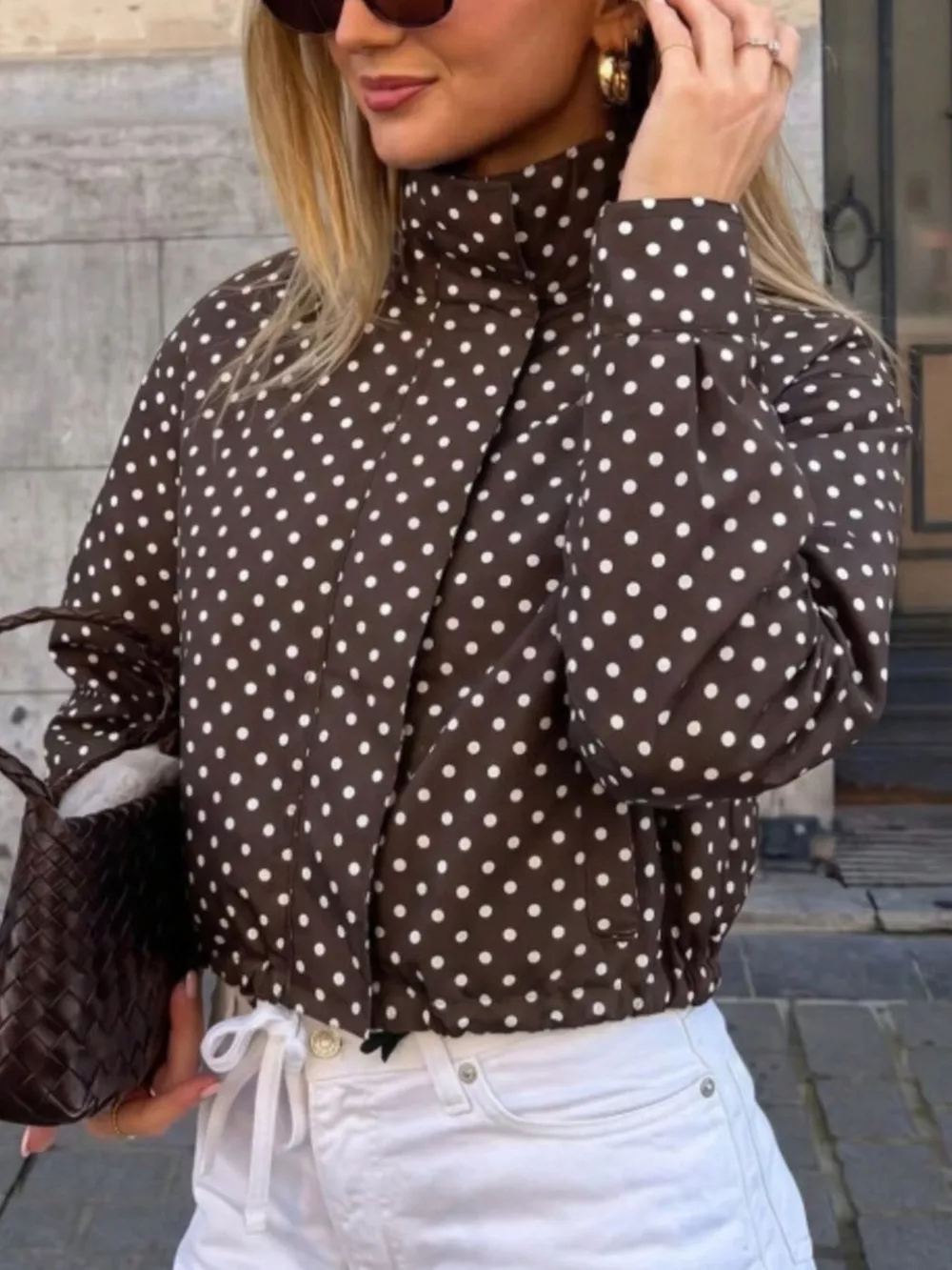 Polka Dot Zip Up Casual Jacket, image 4