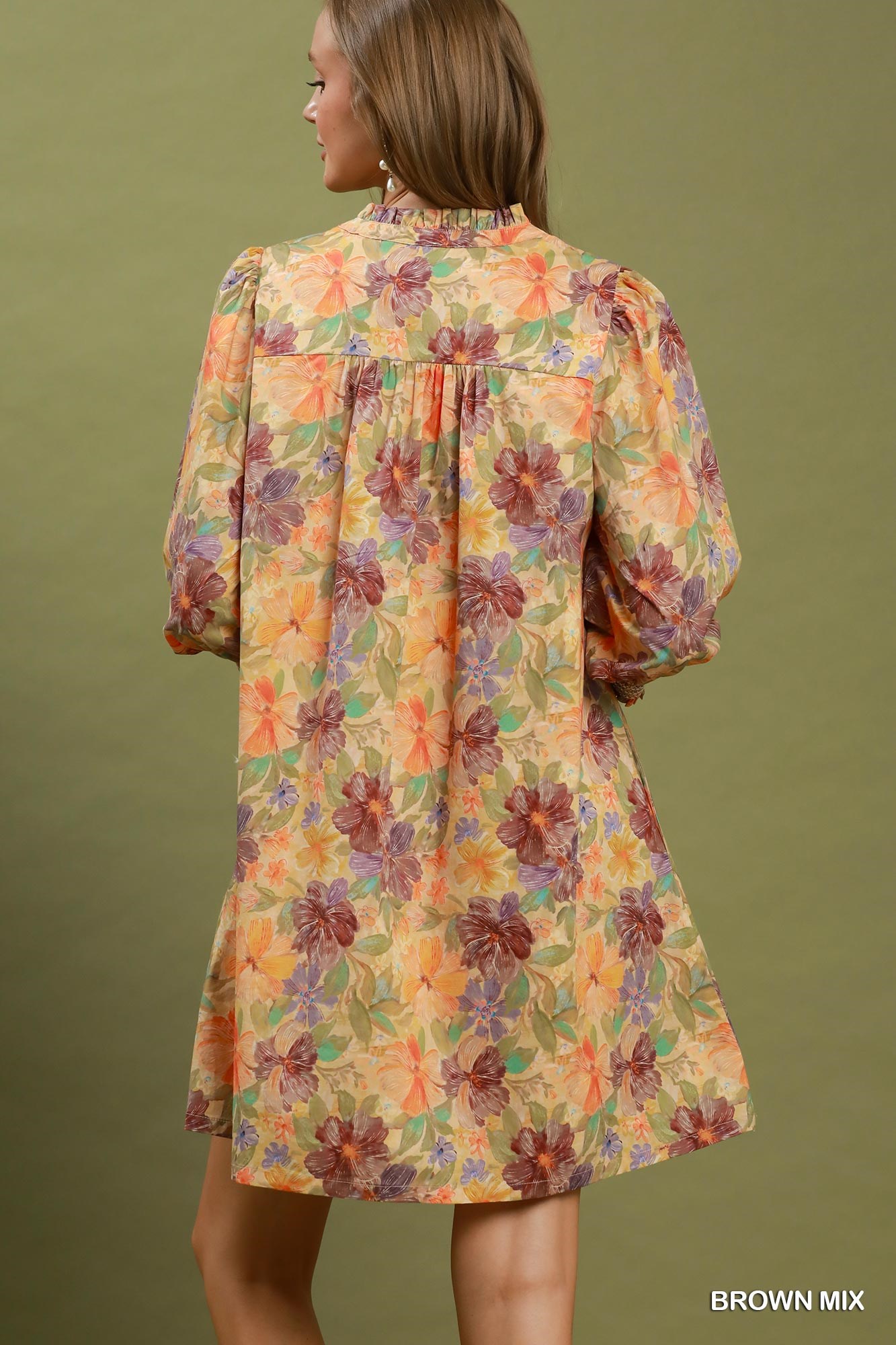 Mix Floral Print Smocked Cuff Mini Dress, image 3