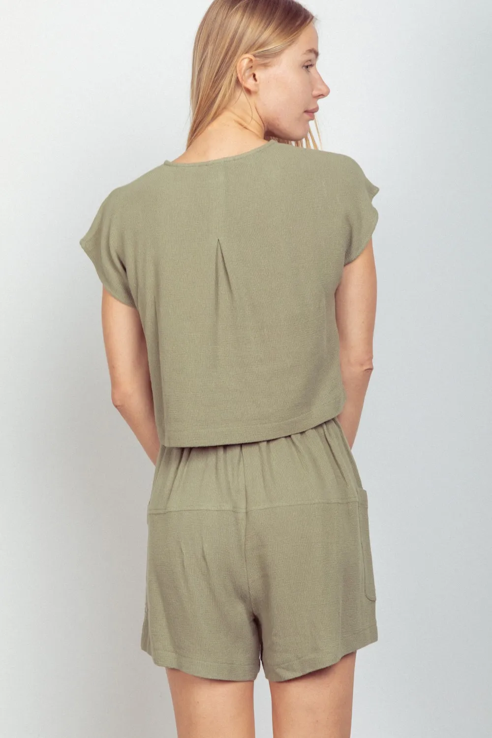 Woven Cropped Top & Waist Tie Shorts Set, image 2