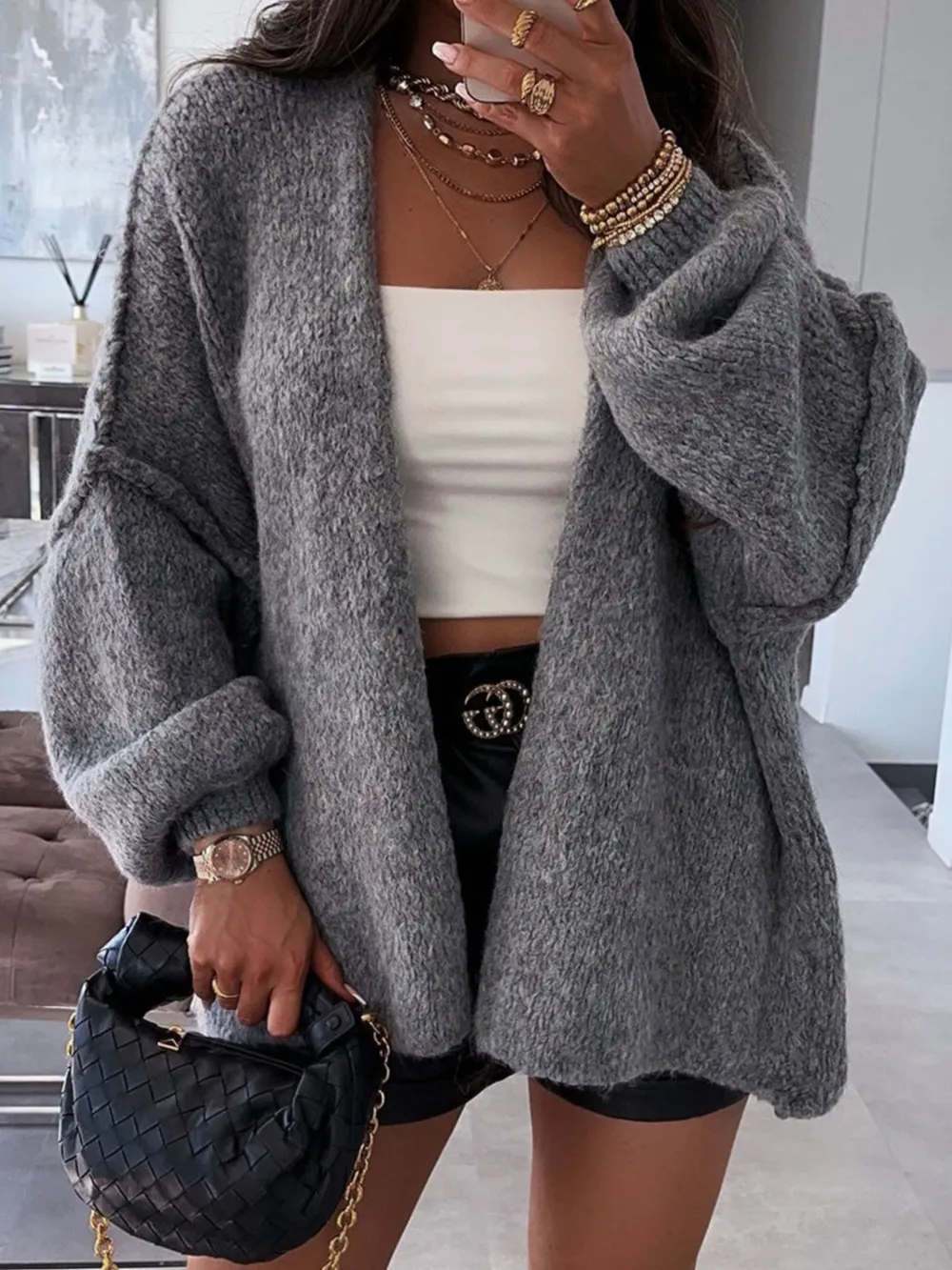 Open Front Dropped Shoulder Cardigan, image 7