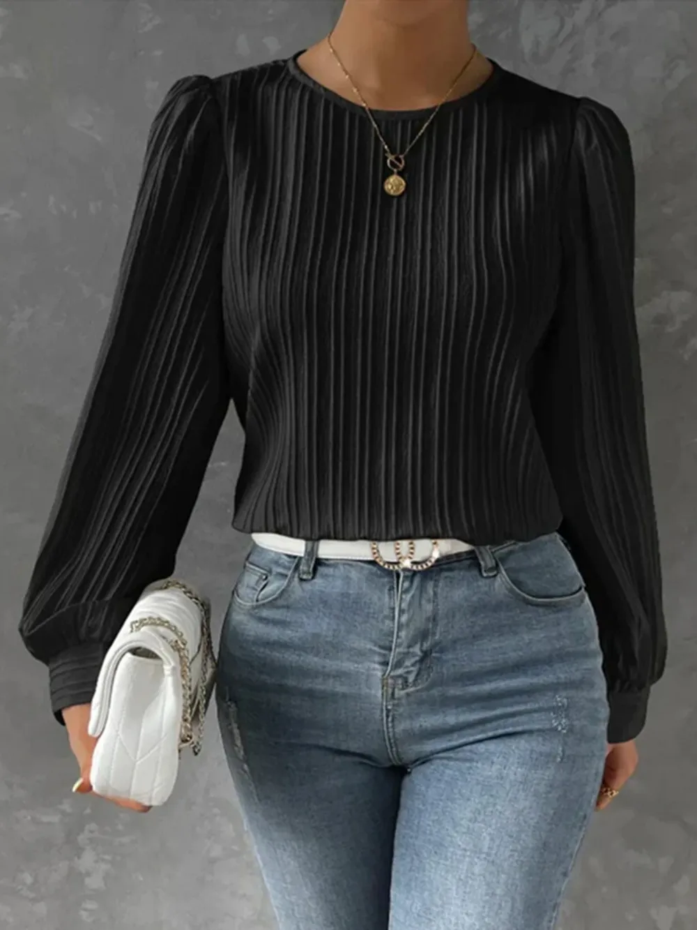 Round Neck Long Sleeve Blouse, image 5