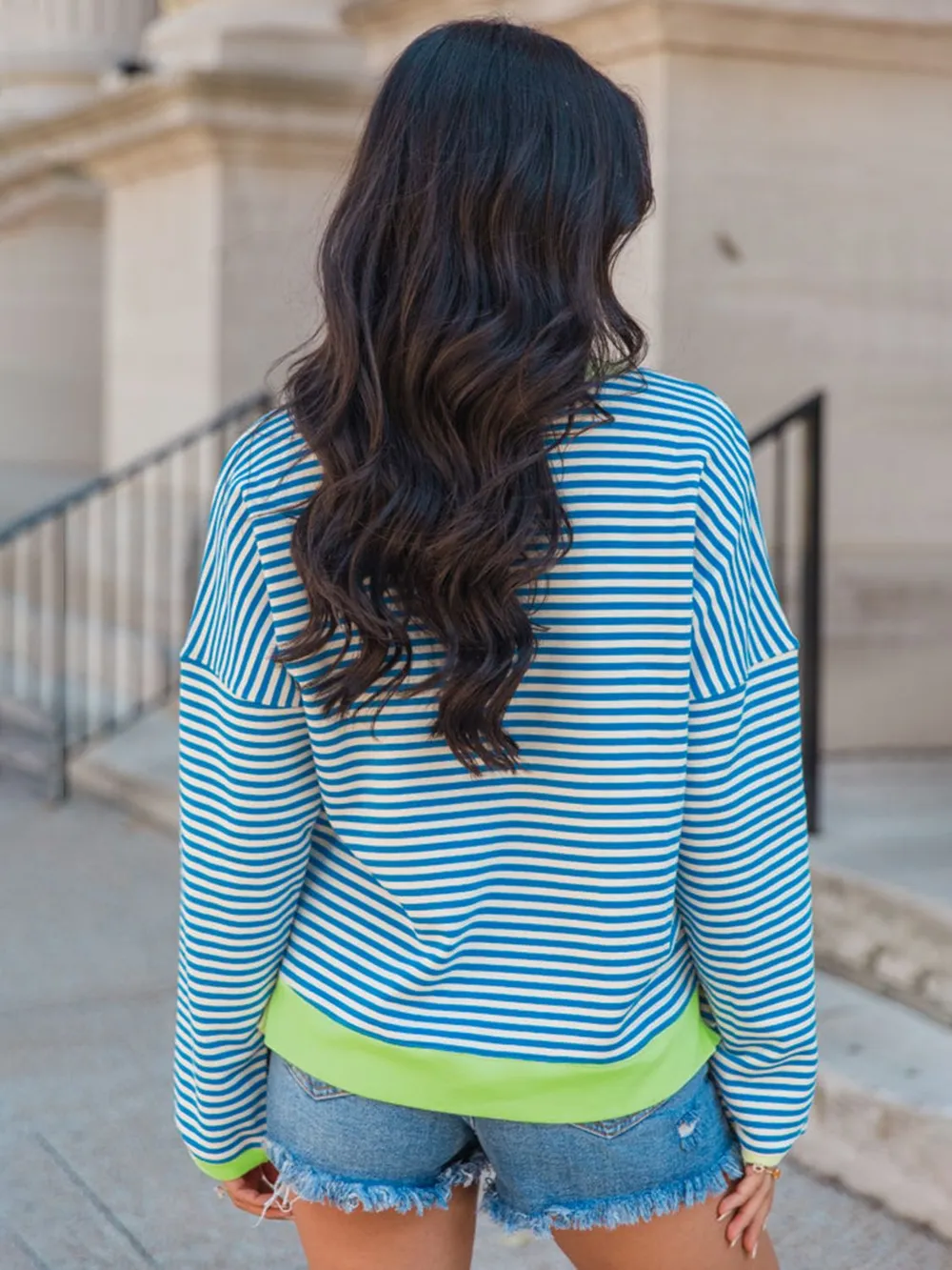 Striped Round Neck Long Sleeve Sweatshirt, image 5