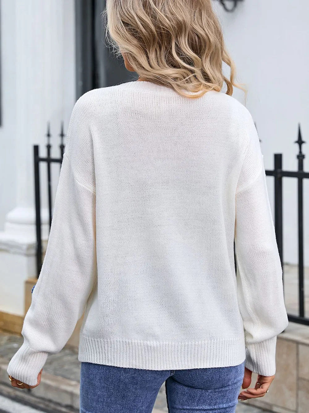 Crochet Flower Round Neck Sweater, image 3